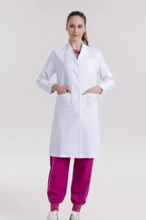Elegant Button Front Slim Fit Lab Coat For Women