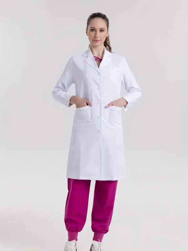 Elegant Button Front Slim Fit Lab Coat For Women