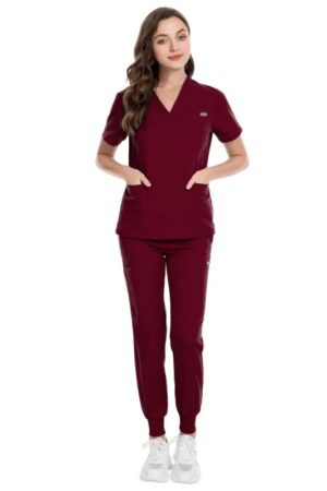 Women's Short Sleeve V-Neck Workwear Shirt & Pant Set