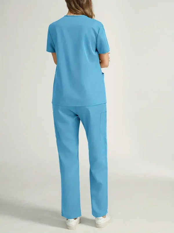 Unisex Polyester Scrub Set V-Neck Top with Pockets - Image 4