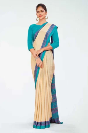 Turquoise and Cyan Uniform Saree